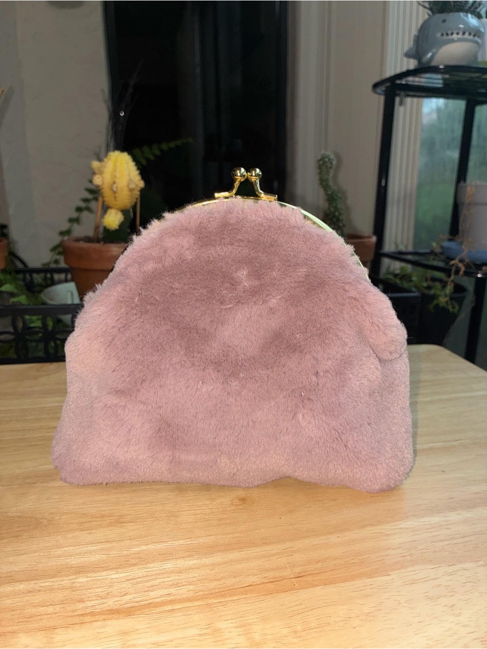 A New Day Mauve Pink Faux Fur Frame Clutch Gold Chain Crossbody